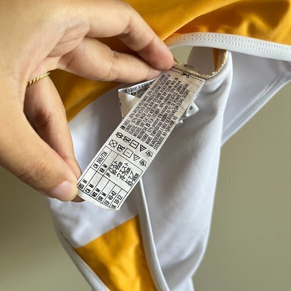 Forever 21 White and Yellow‎ Striped Swimsuit One Piece Womens Size M - Picture 2 of 5